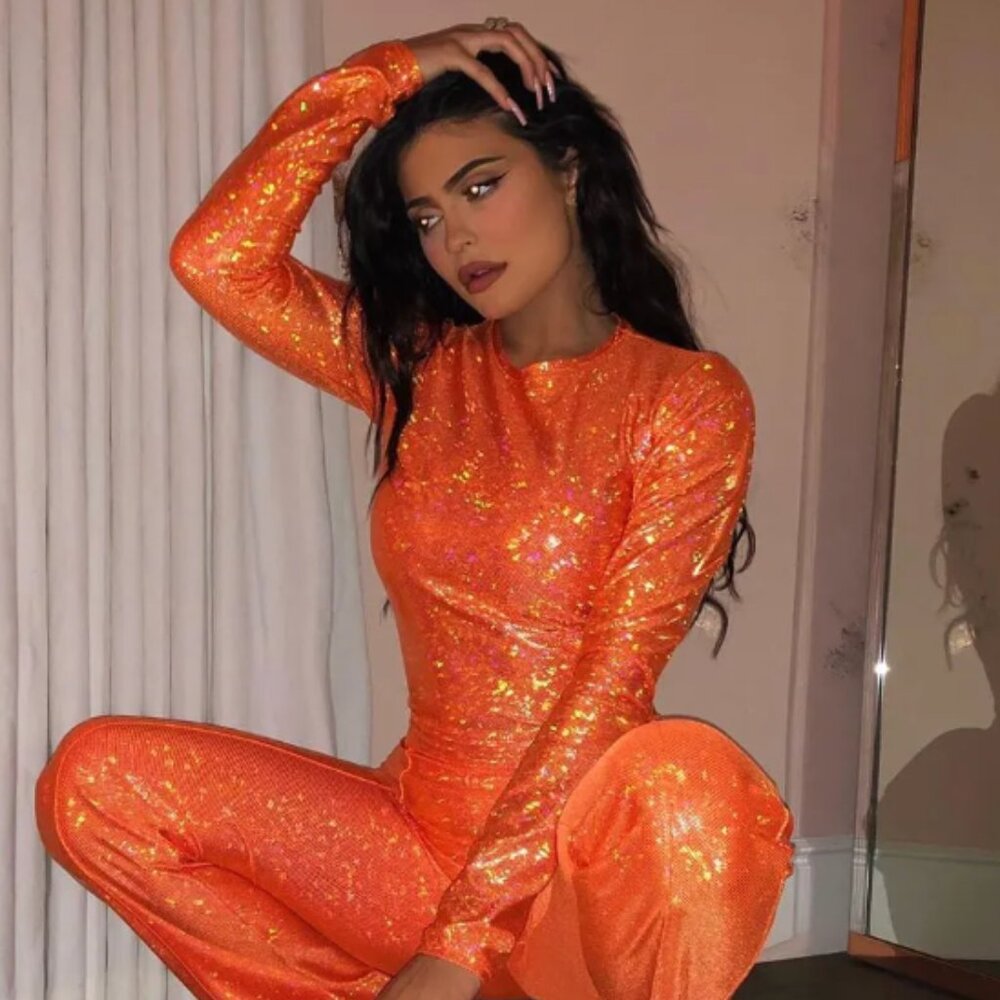 SAKS POTTS size SMALL ORANGE SUIT KYLIE WORE - two piece set